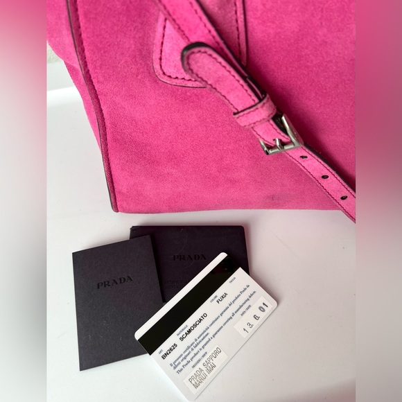 PRADA Twin Pocket 2 Way Zip Tote Pink Scamosciato Suede Convertible Bag BN2625 - Picture 13 of 15